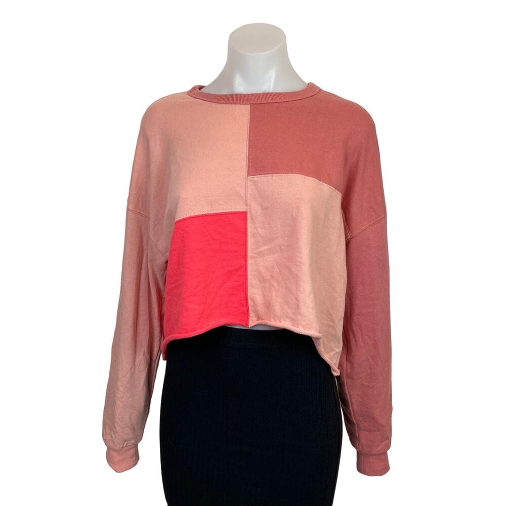 Wild Fable Womens Pink Long Sleeve Color block Cropped Sweatshirt Sweater Top S